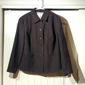 Judith Hart Dark Brown Suede-Look Striped Lined Blazer Women's Plus Size 16W